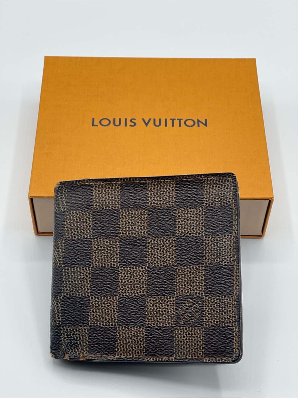 Louis Vuitton Damier Ebene Men’s Marco Bifold Wallet Hot Stamped Used LV